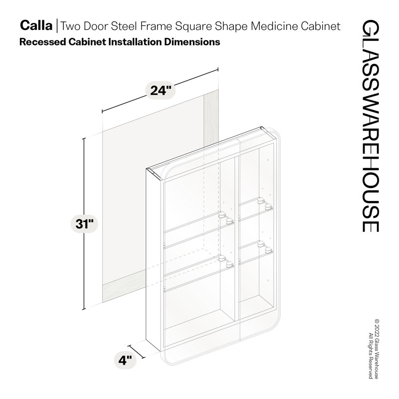 Glass Warehouse Recessed Frameless Dual Door Medicine with